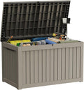 280 Gallon Outdoor Storage Deck Box Waterproof Resin Lockable Outside Bench Porch Patio Furniture Pool Float Garden Tool Cushion UV Resistant Bin Beige