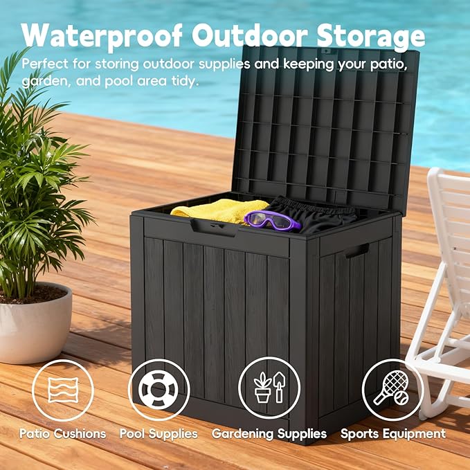 Outdoor Storage Box 22 Gallon, Deck Box Waterproof, Small Storage Bins with lids, Weatherproof Resin Lockable Storage for Secure Package Deliveries & Indoor Storage in Garden or Patio, Yard