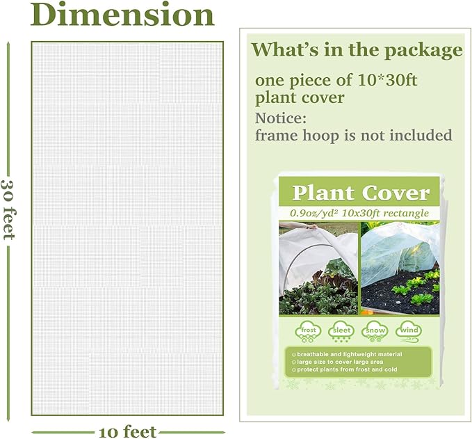 Plant Covers Freeze Protection 10x10ft Floating Row Cover 1.5oz/yd² Plant Covers for Winter Garden Fabric for Cold Sun Protection
