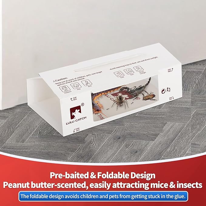 LULUCATCH Mouse Traps, 20 Pack Pre-Baited Sticky Mouse Traps Indoor for Home, Non-Toxic Bulk Sticky Pads, Glue Traps for Rats, Bugs, Spider, Mice, Cockroach, Pet Safe Pest Control