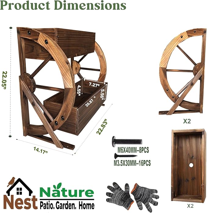 Wooden Wagon Garden Planter Box with Wheels-Indoor/Outdoor Decor for Patio, Backyard, Balcony-Country Farmhouse Flower Box-2 Tier Rustic Garden Raised Bed for Flowers, Herbs, Vegetables