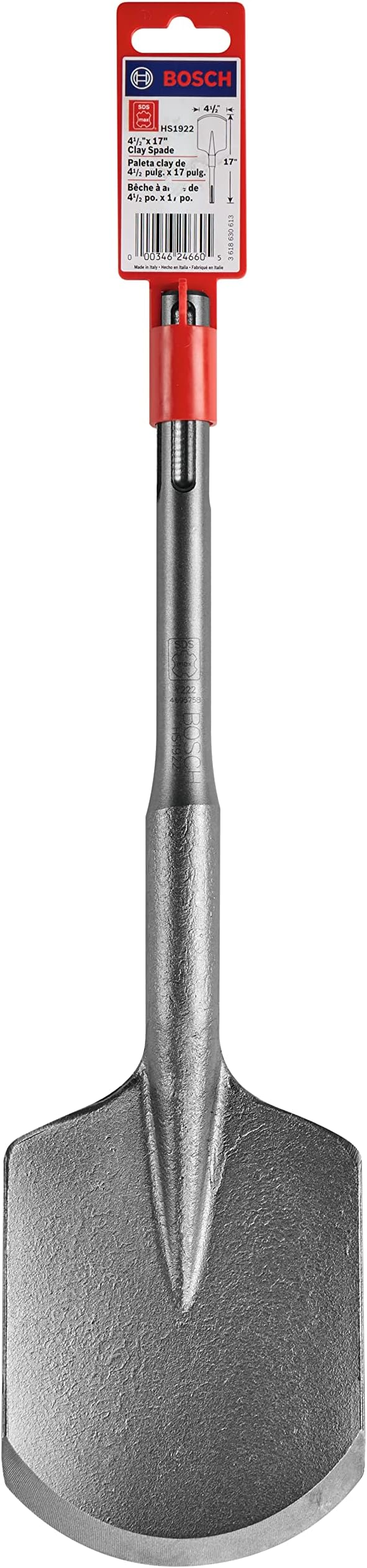 BOSCH HS1922 4-1/2 In. x 17 In. Clay Spade SDS-Max Hammer Steel Ideal for Digging Applications in General Gardening, Landscaping