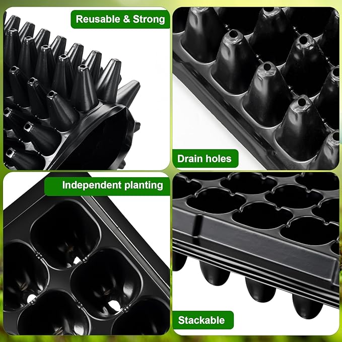 Eccliy 40 Pack 200 Cell Seedling Trays Seed Starter Kit Plant Starter Tray Durable Plastic Gardening Germination with Drain Holes Nursery Pots Mini Propagator for Growing Propagation