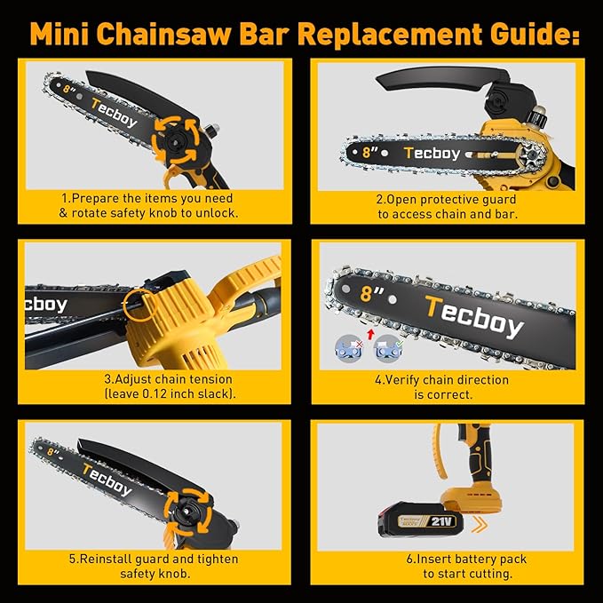 8 Inch Mini Electric Chainsaw Cordless, 6 Inch Portable Chain Saw for Makita 18V Battery Powered Saws Small HandHeld Saw with 2 Batteries and Chains Yard Tool Tree Trimming Wood Cutting Gifts Men Dad