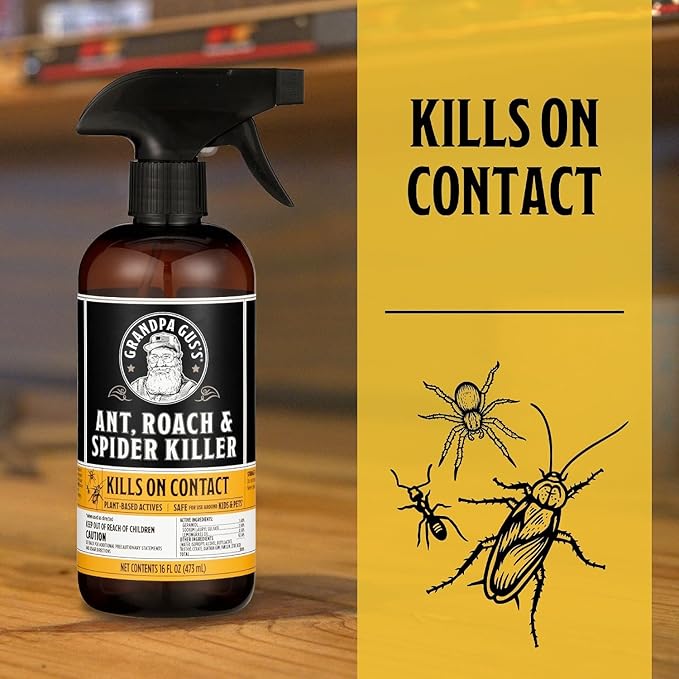 Grandpa Gus's Spider Repellent Pouches (10 Pouches) and Natural Ant, Roach & Spider Killer Spray (16 oz Bottle), Natural Formula Drives Crawling Insects Away, Safe for Use at Home, Cabin, RV & More