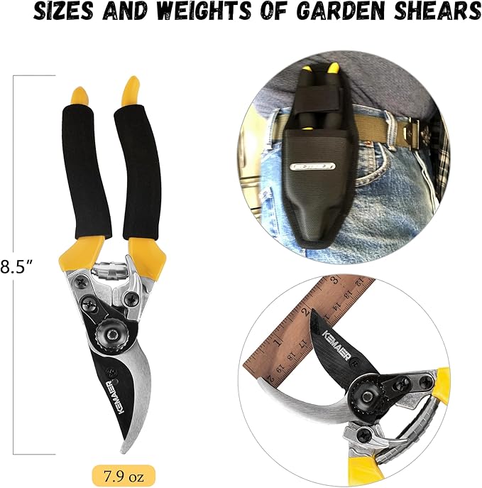 Kemaier Pruning Shears for Gardening, Professional Garden Shears with Non-Slip Ergonomic Handles & Blade Cover, Sharp Garden Clippers for Trimming Branches, Shrubs, and Plants