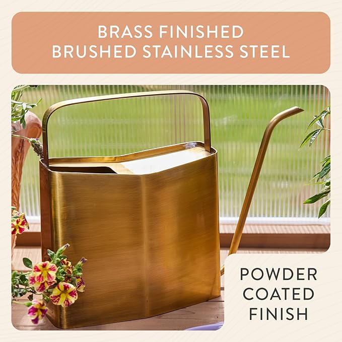 Modern Sprout Brass Finish Plant Watering Can - 3L Capacity - Long Spout Stainless Steel Vessel for Outdoor & Indoor Plants - Rust Resistant - Garden Accessory & Decorative Use - Gift for Mother's Day