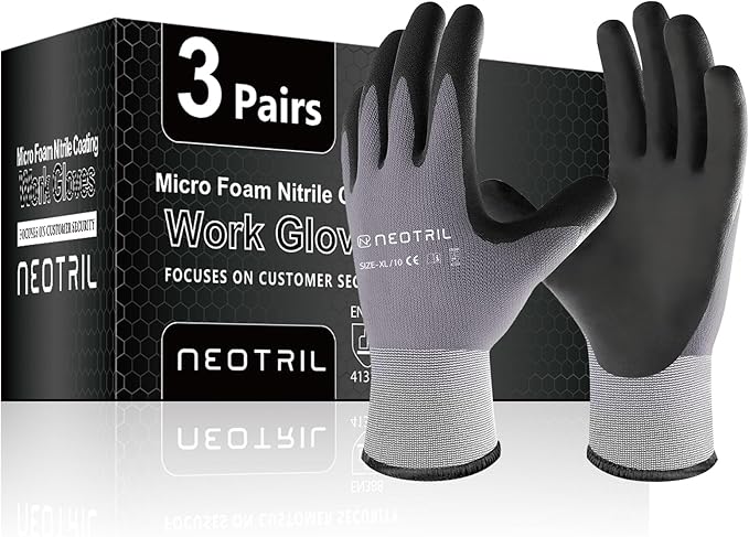 Safety Work Gloves MicroFoam Nitrile Coated-3/6/12/36 Pairs,Breathable Nylon Working Gloves for Men Women