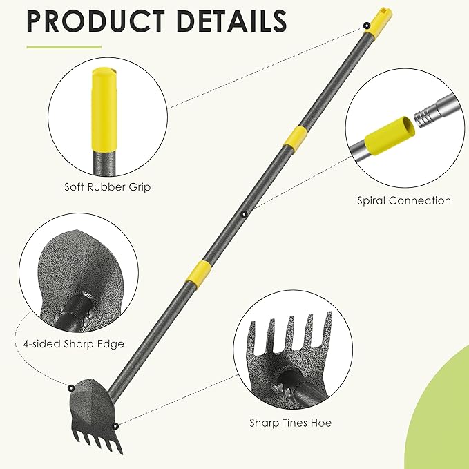 Luvenia Garden Hoe, 2-in-1 Weed Puller Tool with Adjustable Length 31In-46In, Carbon Steel Heavy Duty Weeding Tool for Gardening, Cultivating, and Weed Pulling, Sharp Blade