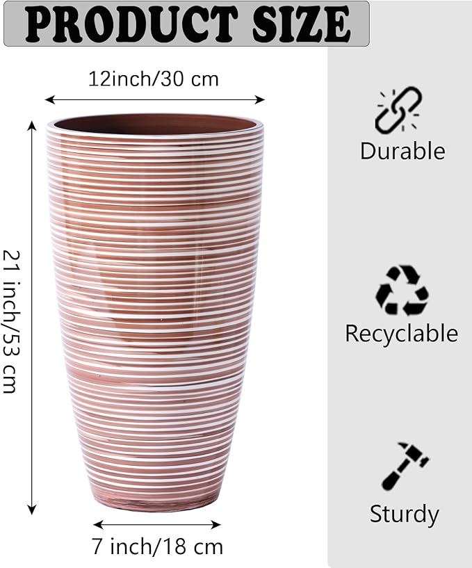 21"Tall Planters For Outdoor Plants-Coffee&Milk Finish Pop,Decorative Flower Pots Front Porch Vase Lightweight Durable Tall Planter With Movable Insert Shelf/ Drainage Hole Gift Idea For Plant Lovers