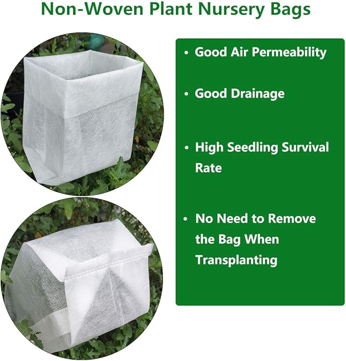 Belit 50 Pcs 10.2" H Deep Nursery Grow Bags, Non-Woven Plants Pots Container for Starting Rooted Plants Vegetable, Flower, Seedling Tree