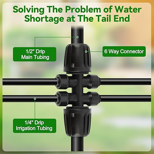 Kalolary 8Pcs 1/2'' to 1/4'' Drip Irrigation Fittings with 6Pcs Plugs, Drip Irrigation Part for 12/16mm to 4/7mm Tube Locked Barbed 6 Hose Connectors Splitter Fitting for Warter Irrigation System