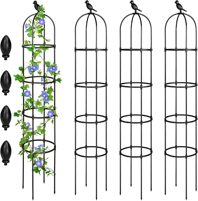 Sadnyy 4 Pack 6 ft Garden Obelisk Trellis for Climbing Plants Outdoor Rustproof Rose Pots Tall Garden Trellis for Outdoor Indoor Vines Flower Plants Support (Black)