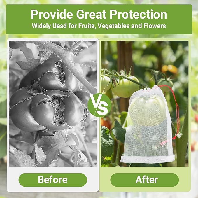 Fruit Protect Bags, 50pcs 4x6 in Garden Netting Bags with Drawstring Against Fruits Flies Bugs Birds Insects, Fruit Tree Bags for Protecting Apple Tomato Peach Figs Guavas Citrus
