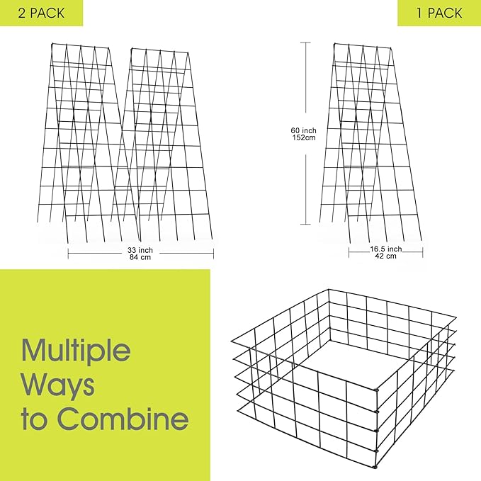 Cucumber Trellis for Raised Bed, Rifny 16.5 x 60 Inch Metal Trellis for Climbing Plants Outdoor with Plant Clips Twist Ties, Garden Plant A-Frame Trellis for Vegetable Pea Tomato (Black, 2 PCS)