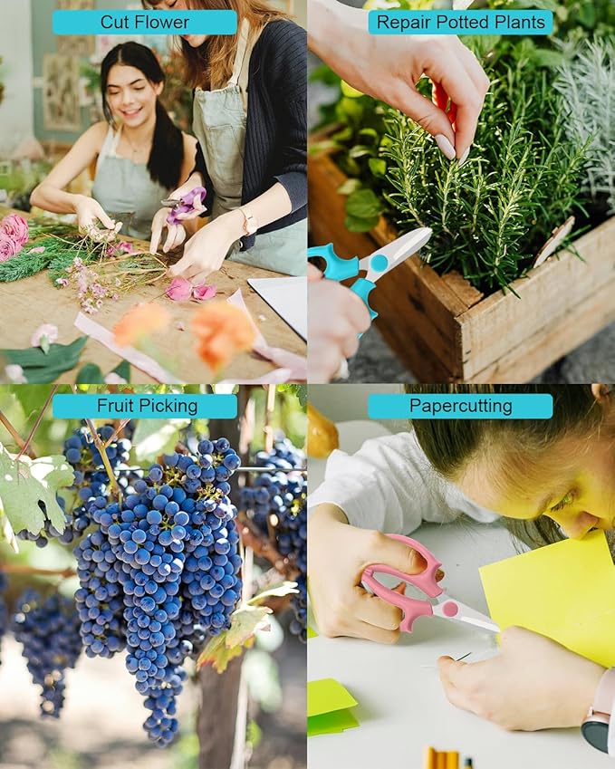 Flower Scissors - 12 Pcs Stainless Steel Flower Shears, Garden Plant Floral Shears for Fresh Flowers Stems (Blue, Green, Pink, Violet)