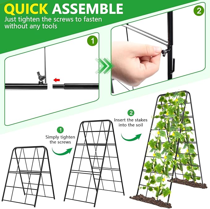 2 Pack 49"x16.3" Adjustable Garden Trellis for Climbing Plants Outdoor, Heavy Duty Rust-Proof Metal Cucumber Trellis A Frame Trellis for Raised Bed Pea Tomatoes Grape Vegetables