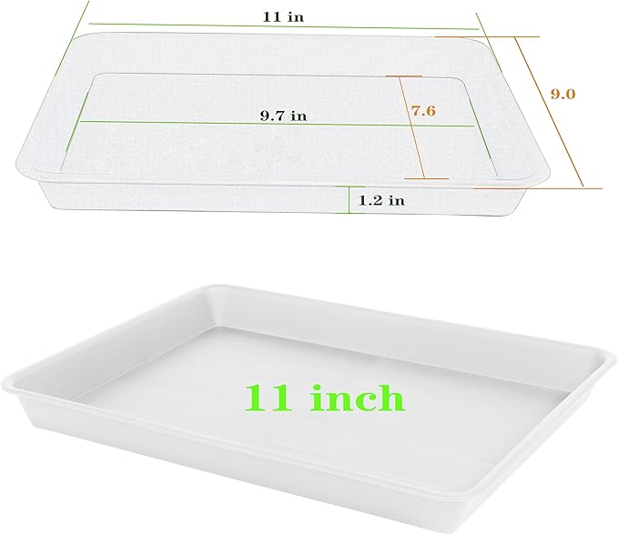 VUWEZ Plant Saucer Growing Tray, Seed Starter Tray Rectangular, Heavy Sturdy Plastic Plant Saucers Drainage Trays, Plant Drip Trays for Pots, Seed Starter Growing Pots (11 x 9 inch, 2 Pack)