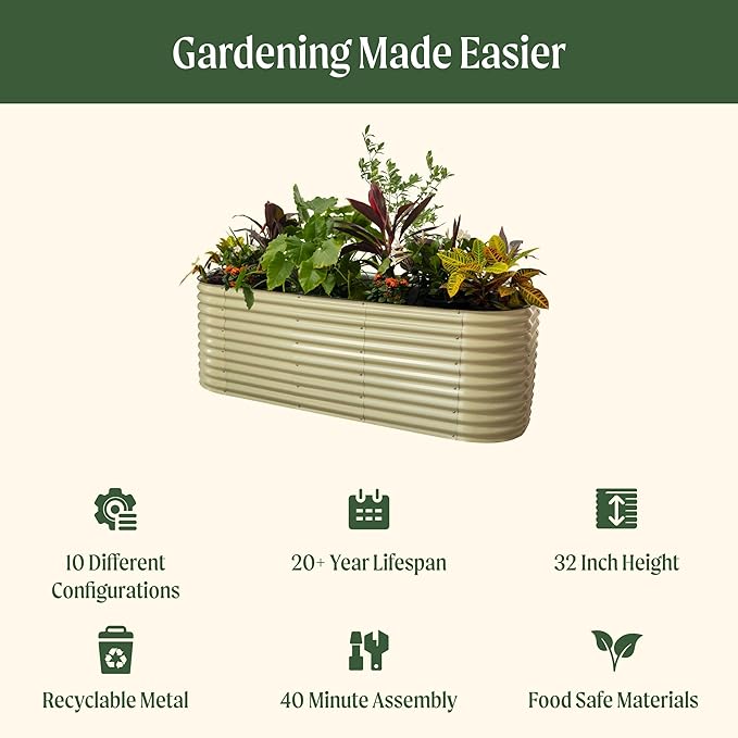 32" Extra Tall Raised Garden Bed Kits, 4 x 8 x 2.7ft Raised Planter Box Outdoor, 2.5 x 9.5 x 2.7ft Deep Root 10 in 1 Modular Metal Raised Beds for Gardening Vegetables Flowers Fruits - British Green