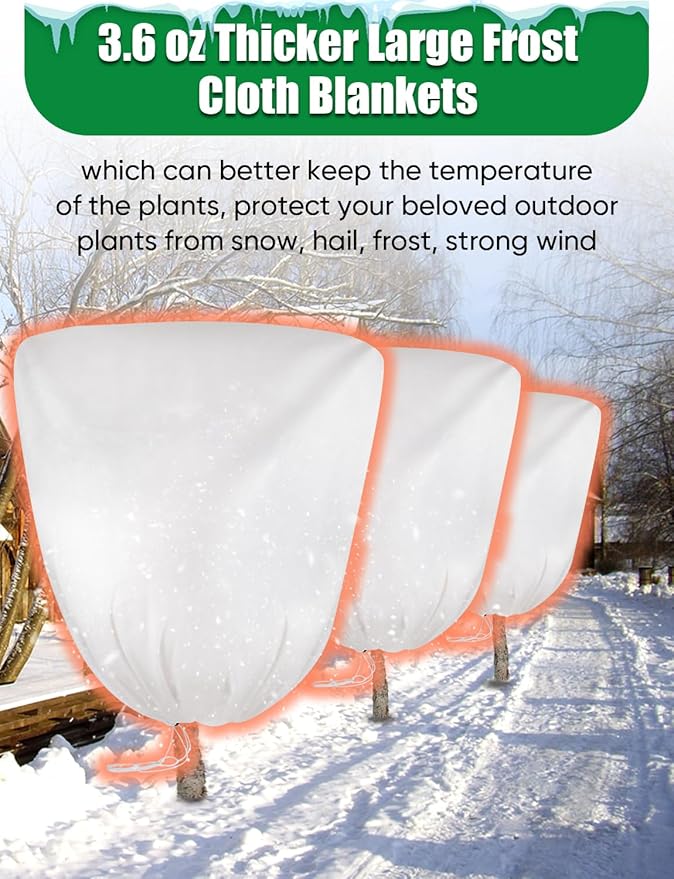 2 Packs Winter Plant Covers Freeze Protection - 90" H X63 W Extra Large Tree Anti-Freeze Covers Frost Cloth Warm Blankets, Plants Shrubs Protector Drawstring Bags Jacket (Thicken 3.2 oz/yd²)