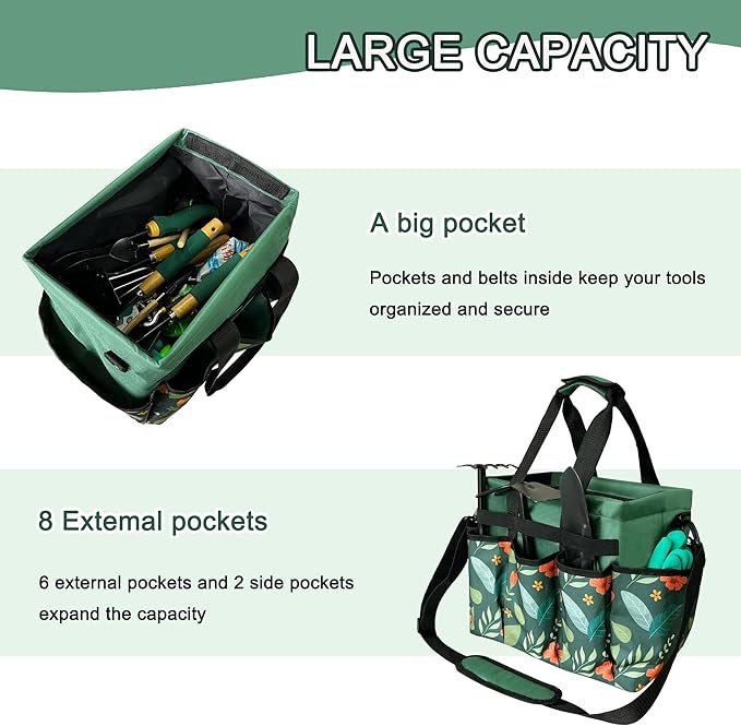 Standable Garden Tool Bag, Oxford Garden Tote Storage Bag, Portable Garden Tool Organizer Bag with Adjustable Shoulder Strap