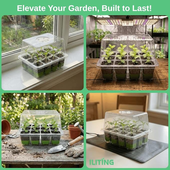 Seed Starter Kit 6 Pack, Reusable Silicone Seedling Starter Trays 72 Cells Seed Starter Tray, with Humidity Dome, Foldable Design for Easy Transplanting