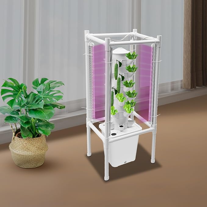 Hydroponic Growing System, 30-Plant Vertical Gardening System with 4 LED Grow Lights, 6-Layer Tower, Hydroponic System for Herbs, Fruits and Vegetable (No Seedlings Included) (White)