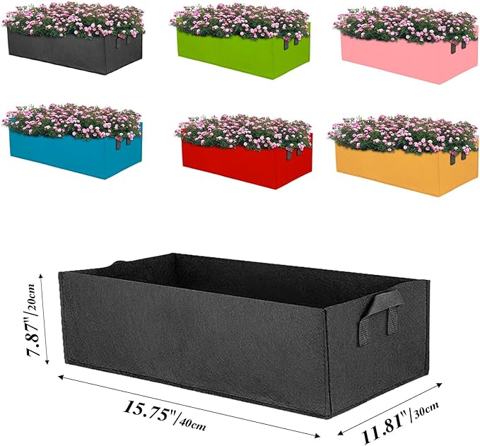 Square Grow Bags, Garden Fabric Planter Container with Handles Bed Flower Vegetables Pots 1MM Thickness Economic Colorful (A-Mixed 6colors,15.75x11.81x7.87 Rectang)