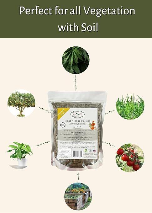 Root n' Rise Fertilizer and Soil Conditioner Pellets, 3-2-2 NPK,4lbs Dual-Action Chicken Manure and Alfalfa Meal Blend.