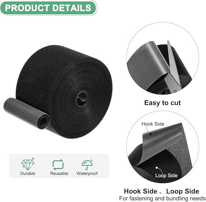 1-Roll Garden Plant Tape, 16 ft x 2 in Garden Hook and Loop Plant Ties Multi-Purpose Use Adjustable and Reusable Twist Wire Tape for Plants/Flowers/Vines [Black]