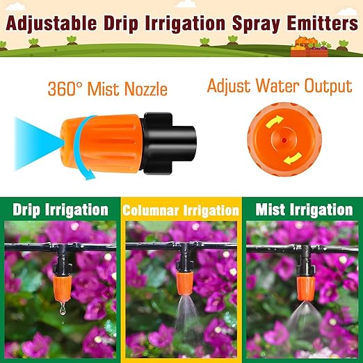 240-Piece Drip Irrigation Fittings Kit for 1/4" Tubing, Complete Set of Drip Barbed Connectors (Nozzle, Micro Dripper, Nozzle Tee, Single Barb, Coupling, Tee, Elbow, Plug, Cross, Stake)