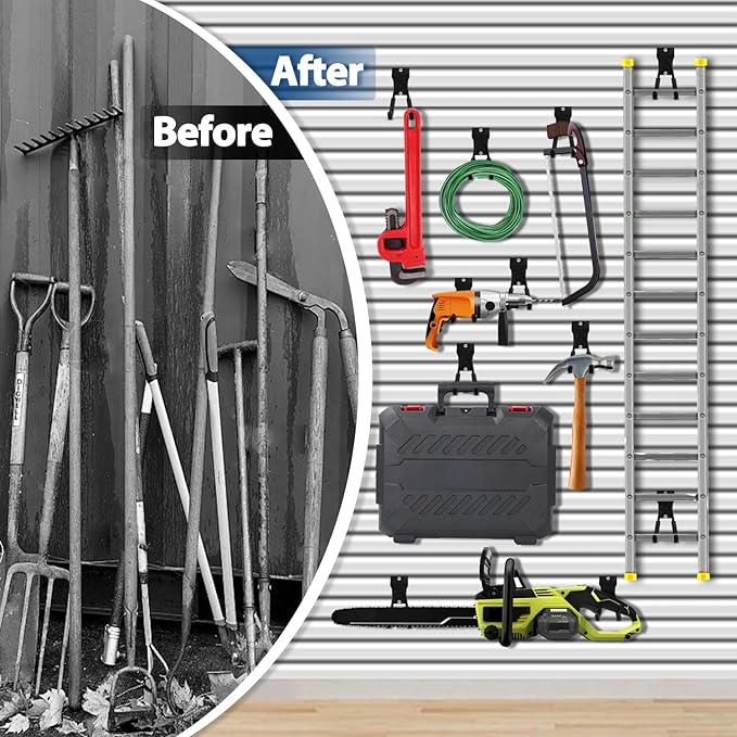 Slatwall Hooks 14PC, Slatwall Accessories, Slat Wall Hanging Hooks and Hangers 5 Sizes with Extension Cord Organizer, Proslat Accessories for Organizing Garden Tools(Black)
