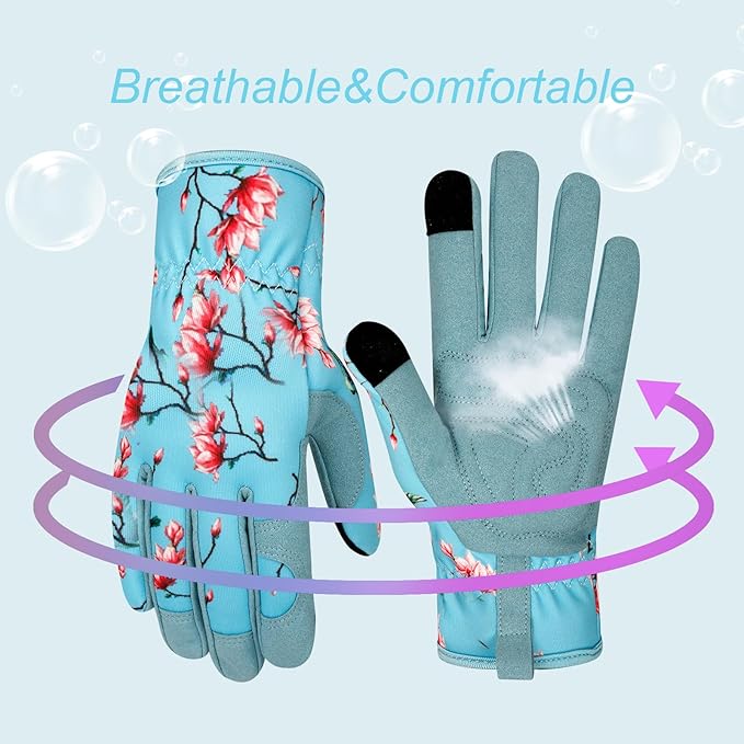 Leather Gardening Gloves for Women Garden Gloves Thorn Proof Touch Screen Design Heavy Duty Working Yard Gloves