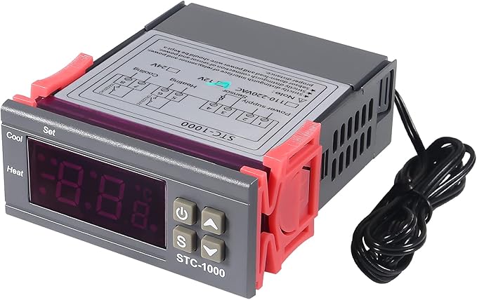 2pcs STC-1000 Digital Temperature Controller DC 12V 10A Digital LED Temperature Controller Thermostat Control Switch 2 Relay Output Cooling Heating and NTC Sensor Probe