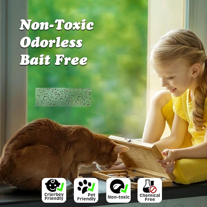 100 Pack Window Fly Traps Sticky Non-Toxic Clear Fly Paper Indoor for Home. No Mess Flies Window Sticky Traps Bug Flies Strips Indoors