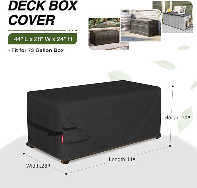 Porch Shield Patio Deck Box Storage Cover - 600D Outdoor Waterproof Cover for 73 Gallon Box Tear Resistant Rectangular Fire Pit Table Covers 44 x 28 x 24inch Black
