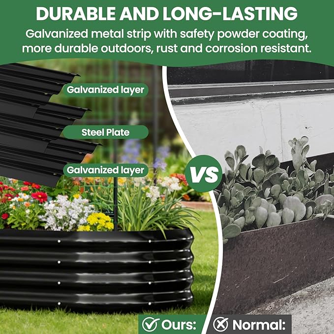 2 in 1 Galvanized Raised Garden Bed with 71" H Arch Trellis for Climbing Plants, Outdoor Gardening Planter Box with Climbing Net for Flowers Vegetables Fruits Herbs, Black