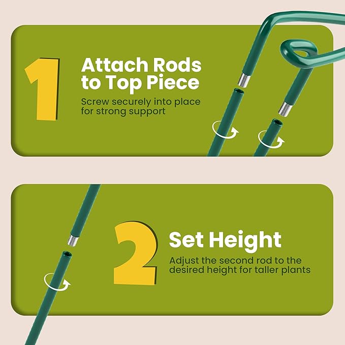 12 Pack Plant Support Stakes – Tall Plant Stakes for Indoor and Outdoor Gardens - Peony Cages and Supports - Cage Rings for Potted Flowers, Peony, Hydrangea, and Rose Bush (10" W x 16" - 24" H)