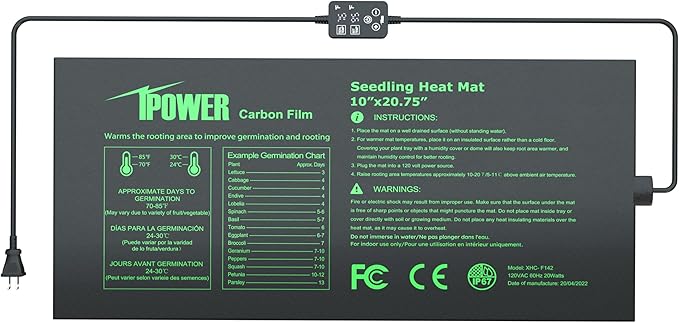 iPower 10"x20.75" Seedling Heat Mat with Built-in Temperature Controller, MET Certified Waterproof Plant Heating Pad, for Germination, Breeding, Brewing