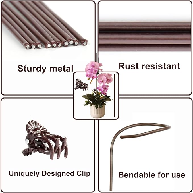 25PCS Plant Stakes for Indoor Plants, 15Inch Bendable Plant Support Stakes and 25PCS Plant Clips, Plant Sticks Support for Orchid, Flower, Potted Plants, Rose