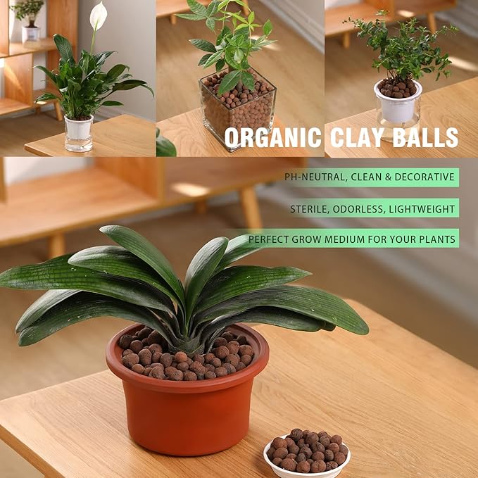 Natural Organic Clay Pebbles, 5LBS 8mm-18mm Expanded Leca Balls Plant Garden Soil, Grow Media for Hydroponics, Decoration, Aquaponics, Gardening Essentials