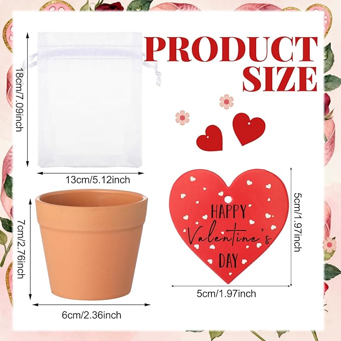 Ctosree 24 Sets Valentine's Day Gifts Bulk Heart Seed Packet Valentine's Day Party Favor for Guests with Seed Packets Flowerpot Tags Organza Bags for Galentine Valentines Exchange Gifts