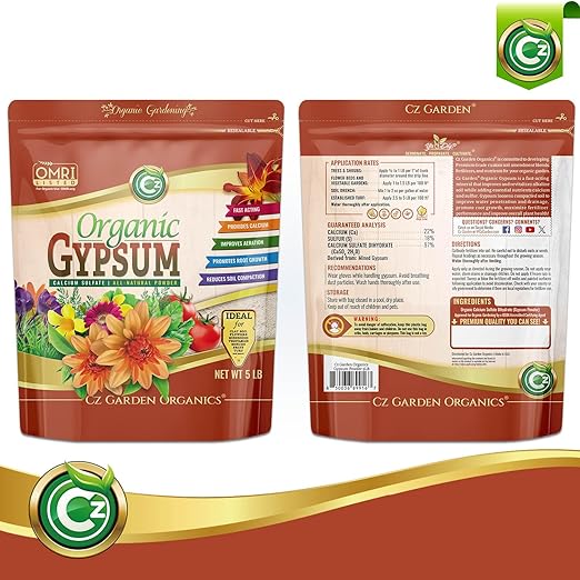 Organic Gypsum Powder 5LB - Made in USA - OMRI Listed - Calcium Sulfate Dihydrate - Garden Soil Amendment Fertilizer for Lawns, Plants, Mushroom Cultivation. Calcium & Sulfur. Cures Blossom End Rot