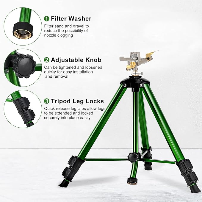 Keten Impact Sprinkler on Tripod Base, 2 Pack Lawn Sprinklers for Yard with 360 Degree Large Area Coverage, Extra Tall Heavy Duty Water Sprinkler for Lawn/Yard/Garden