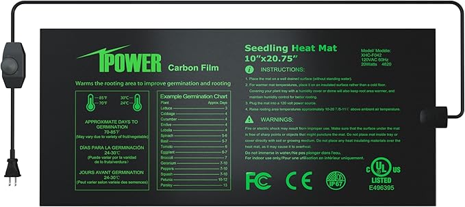 iPower Seeding Heat Mat with Thermostat Temperature Adjustable Knob, Durable Warm Hydroponic Plant Germination Starting Pad