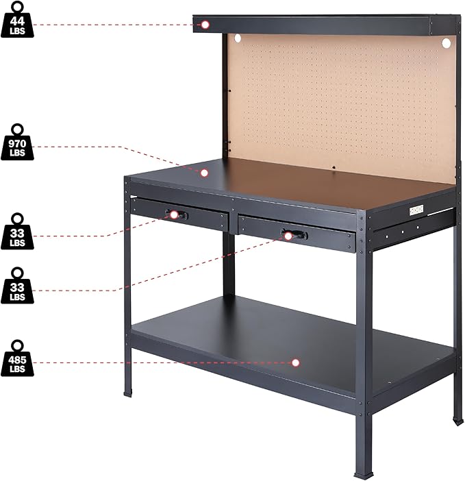 Olympia Tools Multipurpose Workbench With Power Outlets and Light, 410-014-0111 , Black