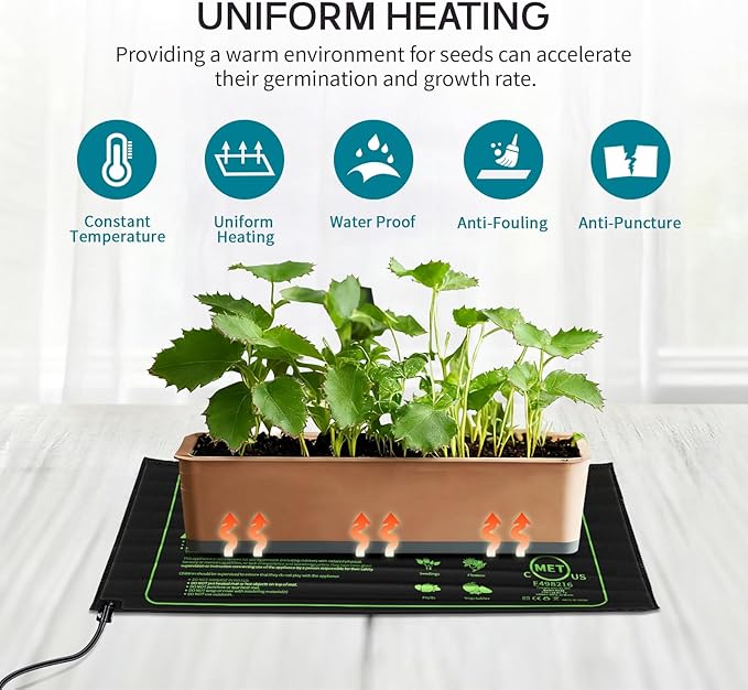 SYSAI 25°F Warm Boost Heat Mat, 21"x10" Waterproof Seedling Heat Pad for Faster Germination, Seed Starting, Hydroponic & Indoor Gardening, IP67