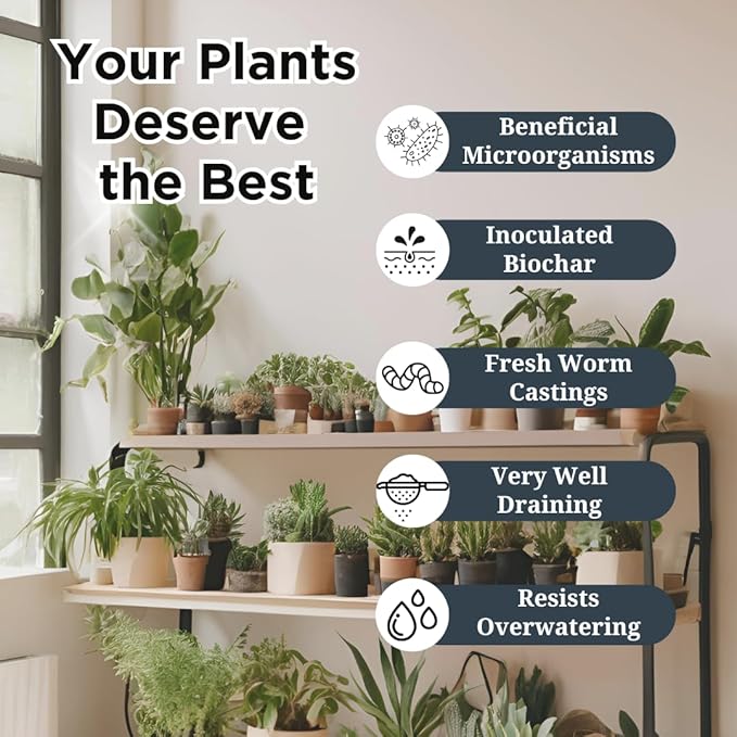 Premium Indoor Plant Potting Mix (4qt) – Peat-Free, Well-Draining Soilless Blend for Aroids & Tropical Houseplants with Coco Coir, Biochar & Pumice