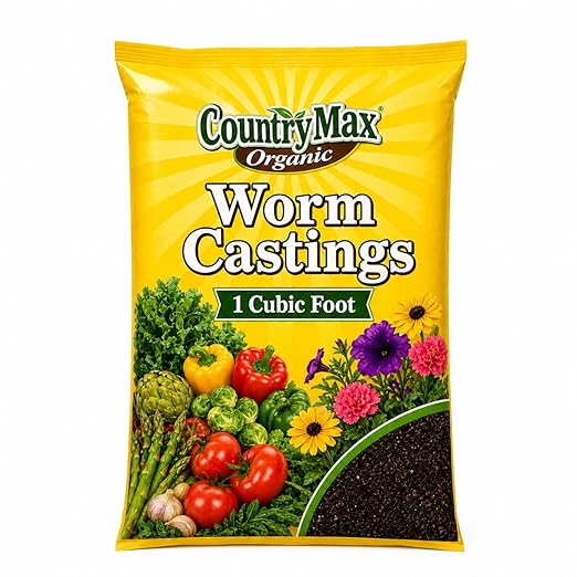 CountryMax Organic Worm Castings 1 Cubic Foot – All-Natural Soil Amendment for Strong Root Growth, Ideal for Houseplants, Flowers & Vegetables, Chemical-Free Organic Fertilizer