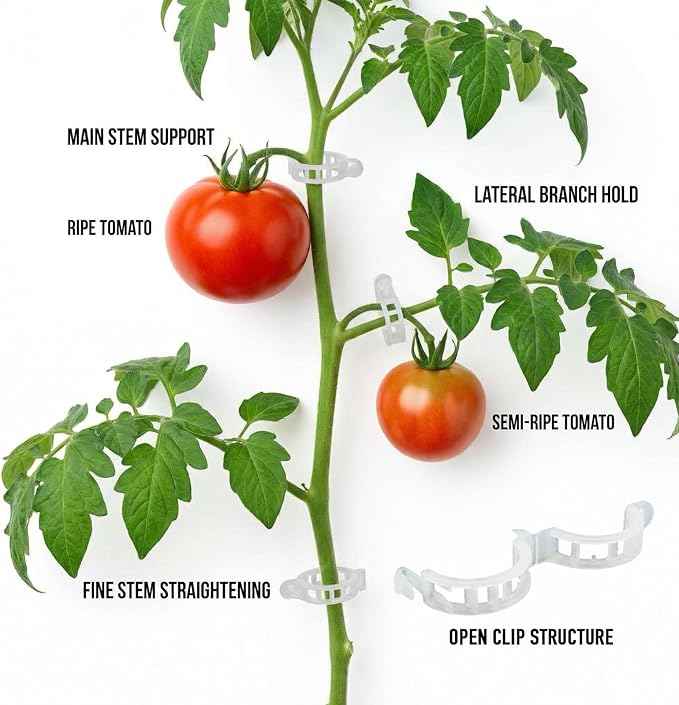 300Pcs Tomato Clips, Thickened Plant Support Clips for Climbing Plants, Trellis Clips for Tomato Grape Vine, Garden Clips for String Trellis Vegetables, Plant Fixing Clips Help Grow Upright